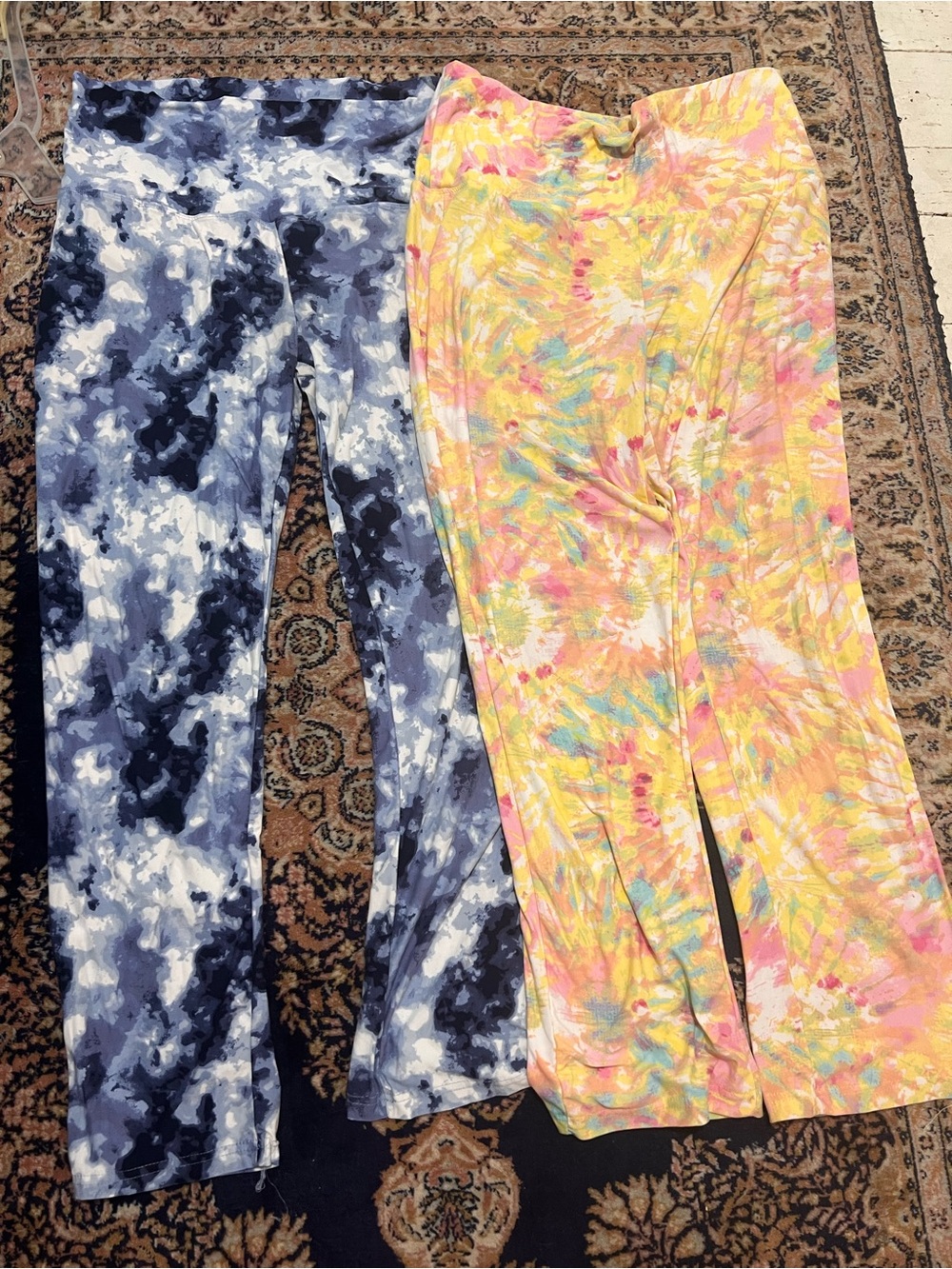 Tie-Dye Lounge Pants Duo - Blue/White & Pastel Multicolor